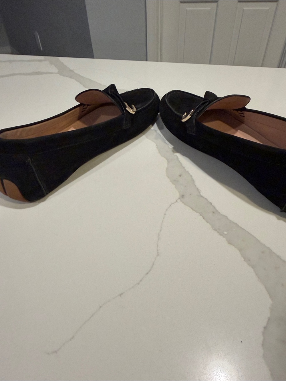 Cole Haan Evelyn Bow Black Suede Slip-On Loafers with Gold Accent - Picture 6 of 10